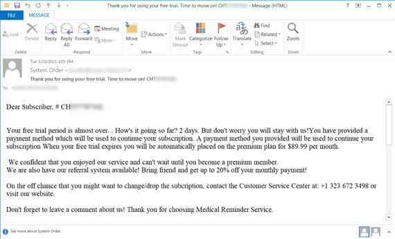 Example BazerCall lure email.