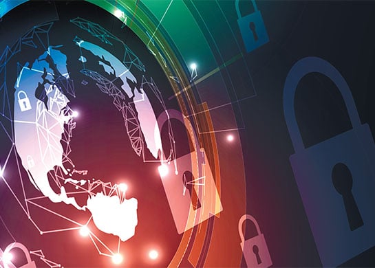 Virtual lock and web depiction demonstrating cybersecurity importance.