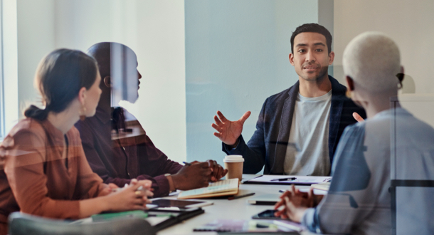 group of businesspeople having a meeting in a boardroom