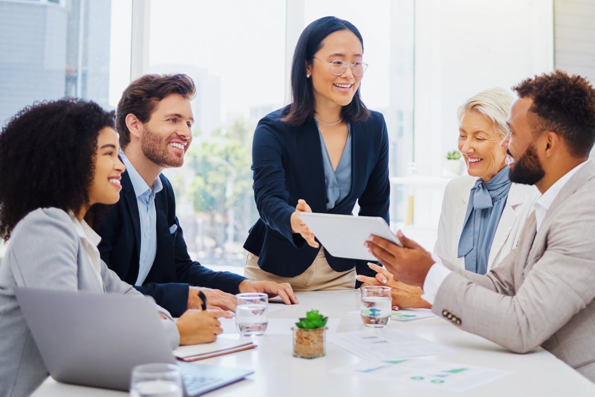 team working at table image