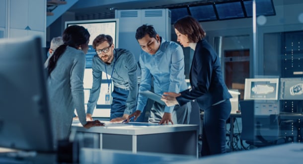 IT team meeting in data room