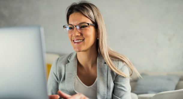 modern woman having video conference at home.