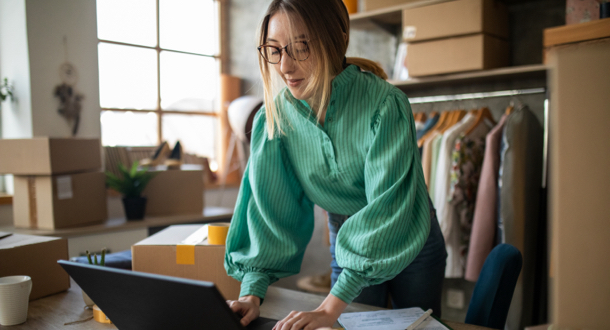 Woman working on a laptop